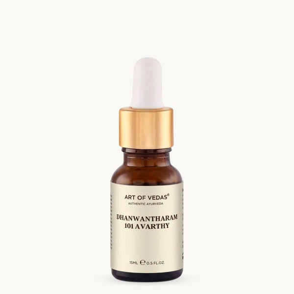 Art of Vedas Dhanwantharam 101 Avarthy 15ml, classical Ayurvedic Thailam in the 101 Avarthy preparation, traditionally used in Abhyanga